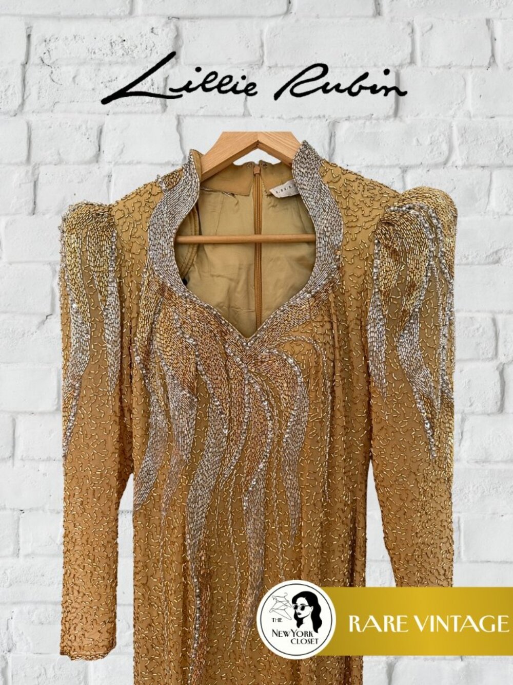 Lillie Rubin | RARE Vintage Hand-Beaded Silk Gown - Gold & Silver - Size 4